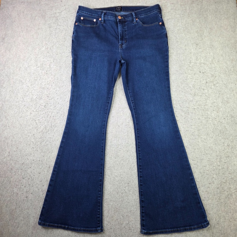 J Crew Full Length Flare Jeans Women 29 Blue Dark Wash Denim Stretch Re-Imagined